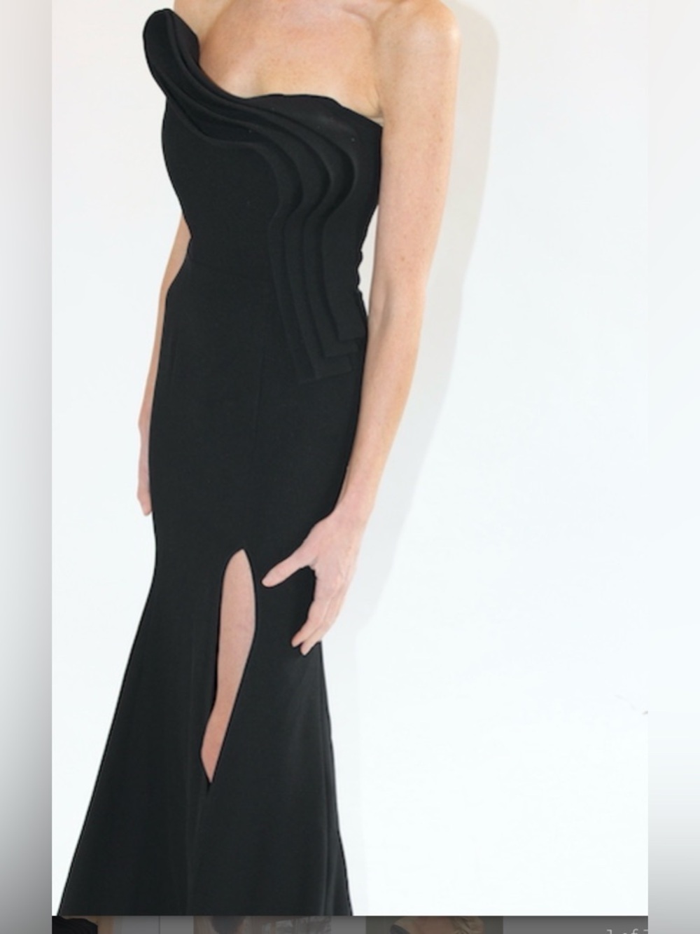 Nicole Bakti Strapless Black Sculpted Bodice Gown
